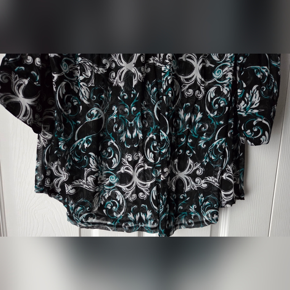 INC International Concepts Sheer Black & Teal Top Size 3X. Excellent Condition. - Picture 5 of 11